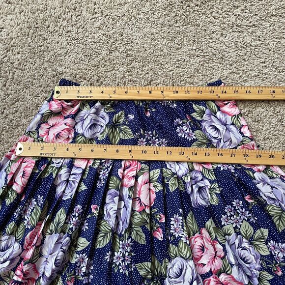 Vintage Pleated Skirt Womens Size 12 Navy Blue Rose Floral A Line Knee Length - Picture 11 of 14